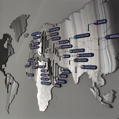 Satineli Krom Dünya Haritası Pleksi Tanımlama